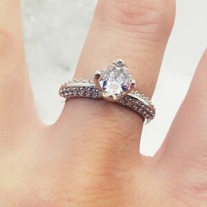 NEW Cubic Zirconia Elevated DIAMOND SHAPE Ring 8 Sterling Silver Plated